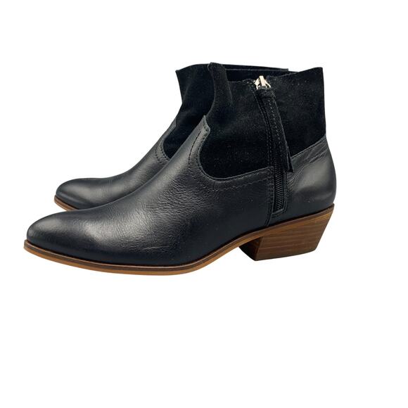 Frye & Co Womens Rubie Zip Bootie Size 8 Black Leather Ankle Boot Suede 70733 - Picture 1 of 10
